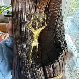 Bronze Indian Warrior Sculpture on Wood Sterling Silver and Brass- WES FLEMING